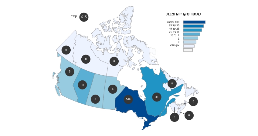 מספר מקרי החצבת בקנדה נכון ל-22 במרץ 2025 | מתוך האתר הרשמי של ממשלת קנדה 