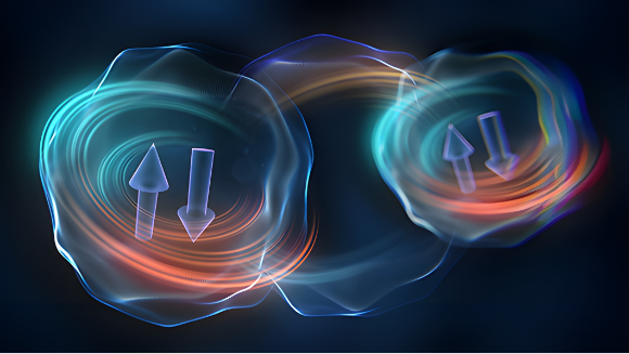 אלקטרונים בעלי ספין "למעלה" ו"למטה" מאכלסים רמת אנרגיה באטום. תיאור אומנותי של ספינים | מקור: Thom Leach / Science Photo Library