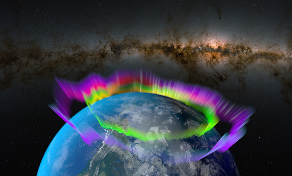 אלוון עסק גם בנושא זוהר הקוטב, תופעה שקשורה למגנטיות ולקרינה קוסמית, ומוכרת באופן אישי לשוודים לא מעטים. הדמיית זוהר הקוטב הצפוני במבט מהחלל | Nemes Laszlo / Science Photo Library