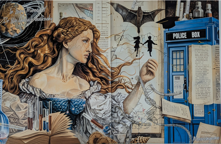 ניהלה דיונים פילוסופיים על סדרות מדע בדיוני ופנטזיה. דיוקנה של ליליה על רקע כמה מהדברים שאהבה ביצירה של האמנית מורן אוליאל לזכרה | רפרודוקציה: איתי נבו