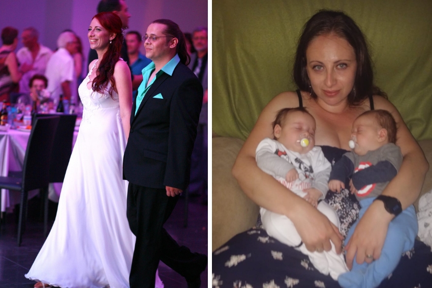 הייתה מאוהבת בילדים וכל הזמן דיברה עליהם. ליליה גורביץ'-וסילקובסקי בחתונתה עם בנה ובתה התאומים בינקותם | צילומים באדיבות המשפחה