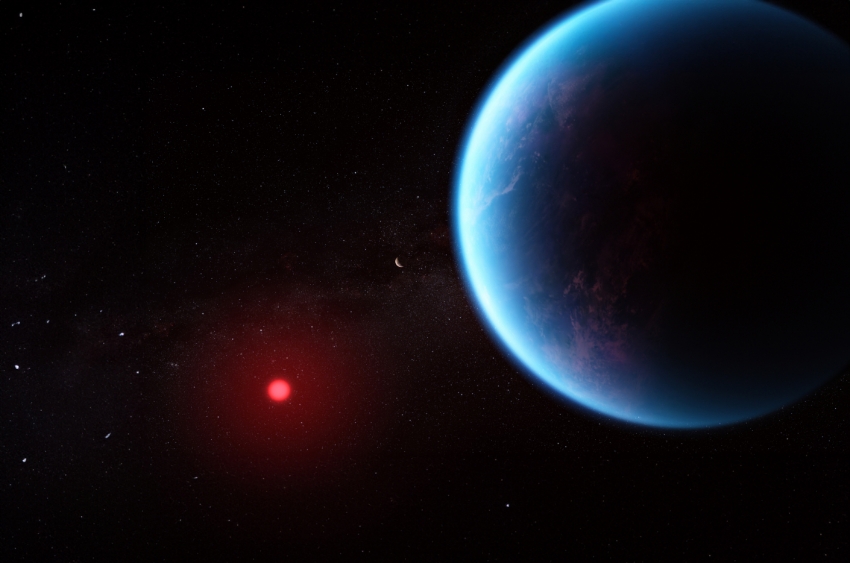 מחקר אחד קבע כי אין די נתונים לאשר את הנוכחות של DMS באטמוספרה של כוכב הלכת. כוכב הלכת K2-18b בעיני אמן. איור: (NASA, ESA, CSA, Joseph Olmsted (STScI