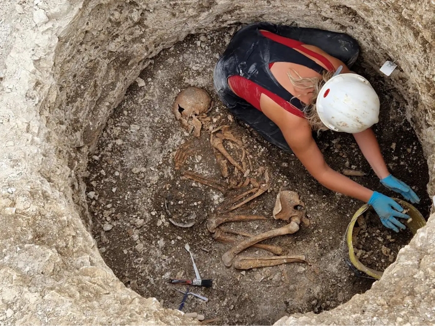 החוקרים ניתחו DNA משלדים שהתגלו בתא קבורה של שבט הדורוטריגים הקלטי בדרום-מערב אנגליה ומעוד שלדים נוספים מאתרים אחרים. ארכיאולוגית חושפת שלד באתר | Bournemouth University