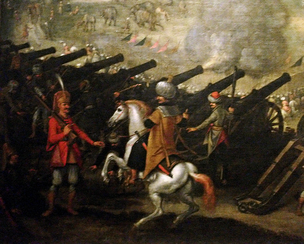 המצאה ששינתה את פני הלחימה והותירה מאחור את הרקטות. תותחים במצור של הצבא העות'מני על אסטרגום שבהונגריה, 1543. ציור של סבסיטאן פרנקס מהמאה ה-17 | מקור: ויקיפדיה, נחלת הכלל