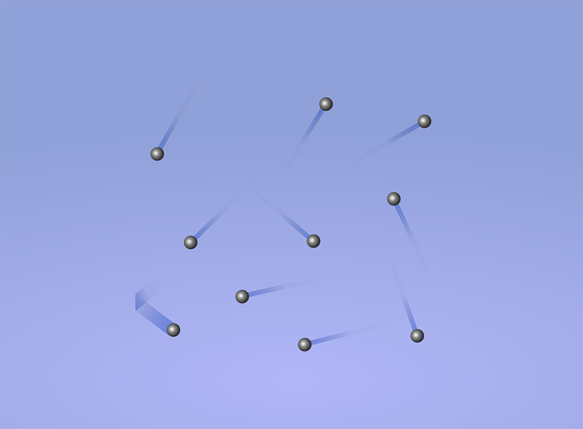 מעל שתי מולקולות של גז לא מעשי לנבא את מסלוליהן, אבל עדיין אפשר לחזות איך יתנהג הגז כמכלול | תרשים: Sharayanan, ויקיפדיה