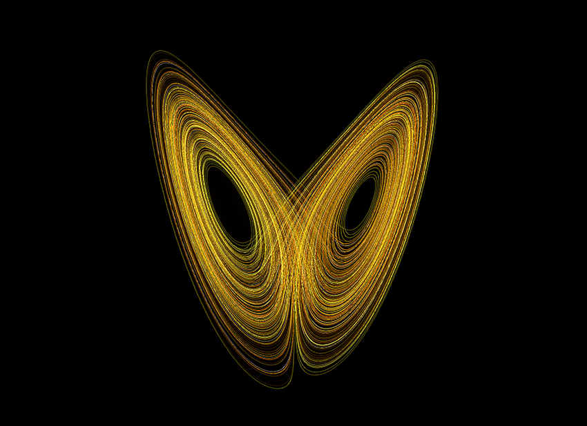 אפקט הפרפר: ייצוג חזותי של משוואות לורנץ. רגישות גבוהה לשינויים זעירים | נחלת הכלל