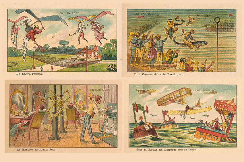 עד 1901 הודפסו בצרפת לפחות 78 איורים כאלה, פרי מכחולו של האמן ז'אן מארק קוט. ארבע מהגלויות | ז'אן מארק קוט, נחלת הכלל