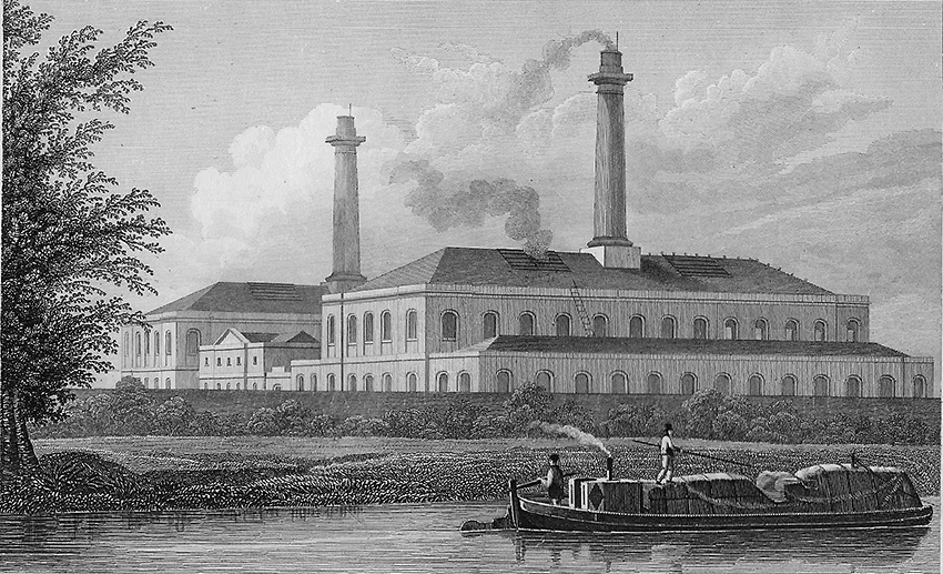 החיים השתנו תוך זמן קצר עם פיתוח טכנולוגיות חדשות והקמת מפעלי תעשייה רבים. מפעל של חברת הגז האימפריאלית ליד תעלת ריג'נט בלונדון, 1828 | תחריט על פי ציור של Thomas H. Shepherd, ויקיפדיה, נחלת הכלל 