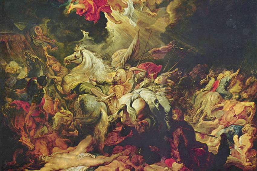 "וַיְהִי בַּלַּיְלָה הַהוּא וַיֵּצֵא מַלְאַךְ ה' וַיַּךְ בְּמַחֲנֵה אַשּׁוּר מֵאָה שְׁמוֹנִים וַחֲמִשָּׁה אָלֶף וַיַּשְׁכִּימוּ בַבֹּקֶר וְהִנֵּה כֻלָּם פְּגָרִים מֵתִים" (מלכים ב', י"ט, ל"ה). ציור של תבוסת סנחריב, מאת פטר פאול רובנס | ויקימדיה, Maltaper