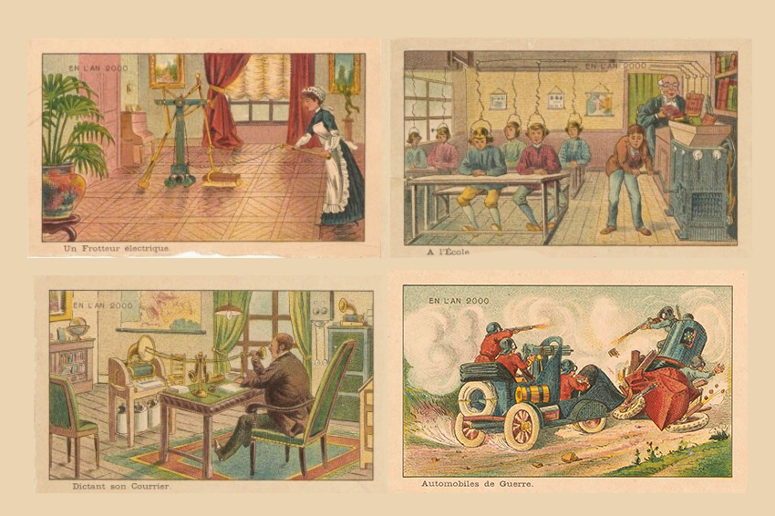 איורים אחרים מנסים לדמות איך האדם ירתום את הטכנולוגיה לבצע משימות במקומו. ארבע מהגלויות | ז'אן מארק קוט, נחלת הכלל