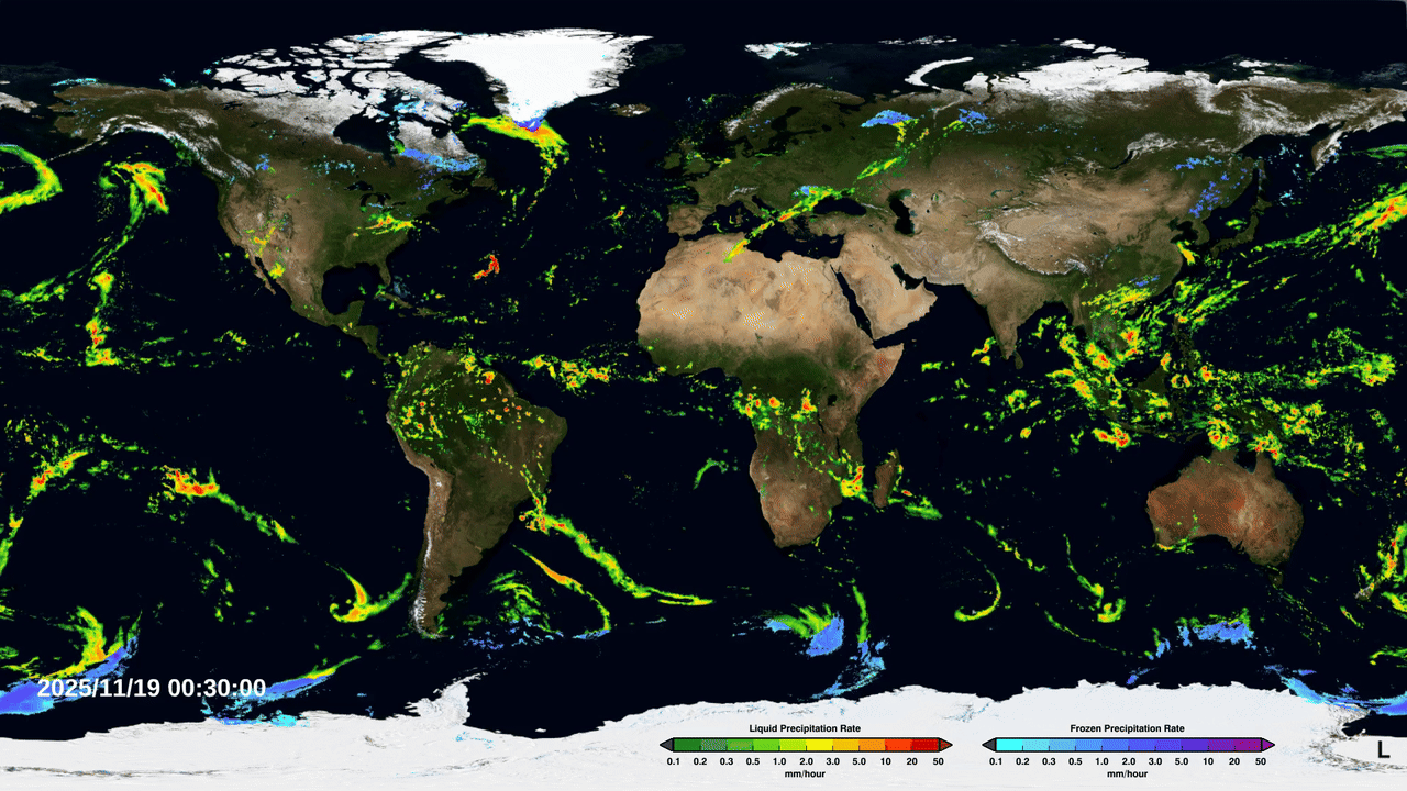 תנועת המשקעים העולמית | מאתר נאס"א (תיעוד מהימים האחרונים, נובמבר 2025)