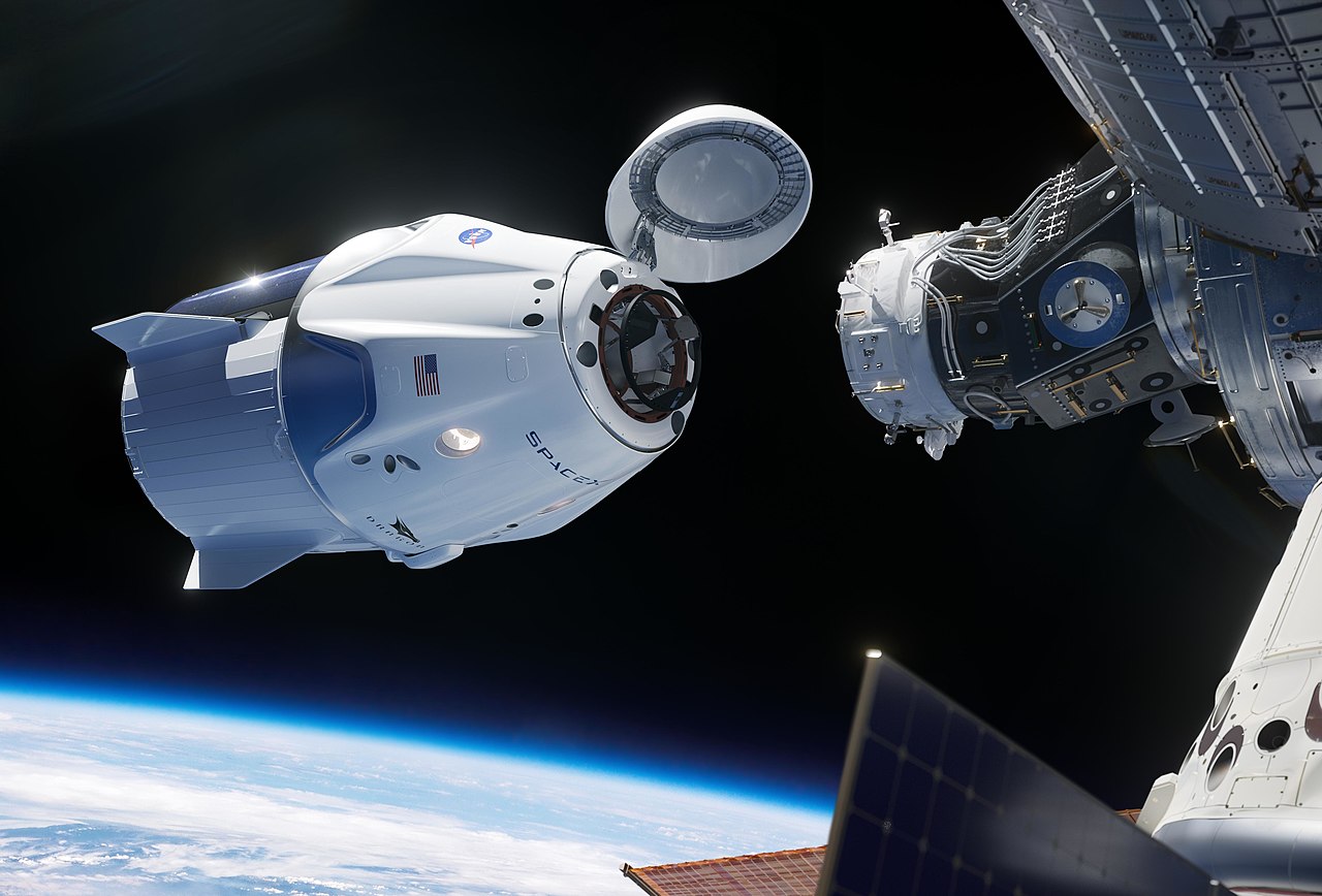 Launch costs are currently tens of thousands of dollars per kilogram of fresh food. Simulation of the Dragon spaceship on the AX-1 mission docking at the International Space Station | Source: NASA, public domain
