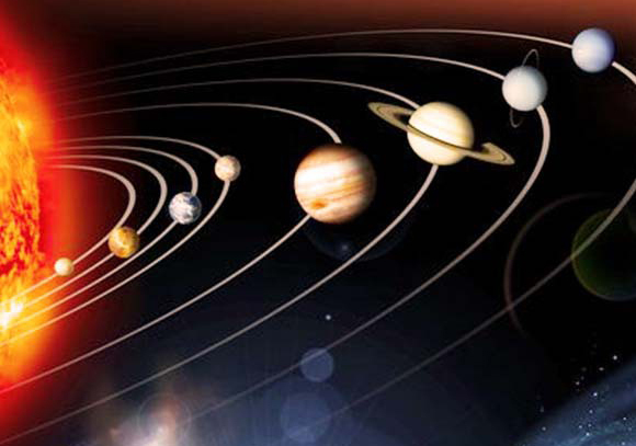 The rocky planets have orbital paths closer to the sun, the gas giants are beyond the frost line, and the ice giants, Uranus and Neptune, are further away. A model of the Solar System | NASA, JPL, Science Photo Library