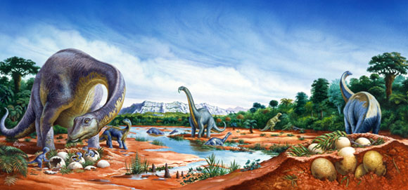 קבוצת טיטנוזאורים עם ביצים | איור: SPL, Christian Jegou Publiphoto Diffusion