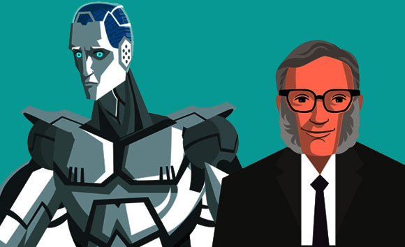 איור של אסימוב עם רובוט דמוי אדם | איור: delcarmat, Shutterstock