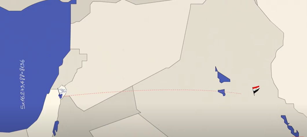 מפת המזרח התיכון עם שביל מהכינרת עד בגדד