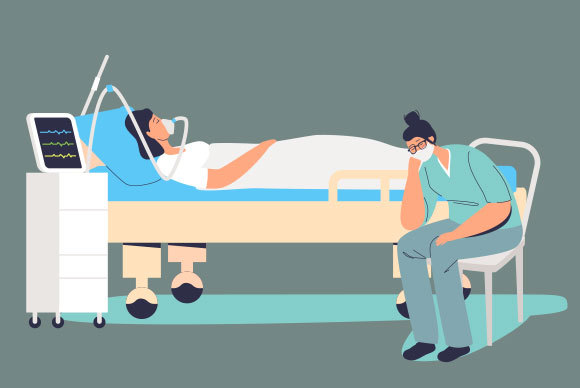 רופאה מנמנת ליד מטופלת | מקור איור: zuperia, Shutterstock