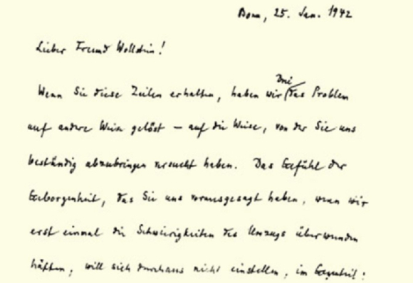 תחילת המכתב ששלח האוסדורף לידידו יום לפני ששם קץ לחייו עם אשתו וגיסתו | מקור: ויקיפדיה, נחלת הכלל