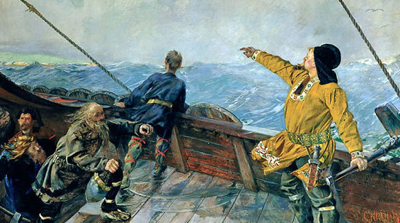 הוויקינג ליוו אייריקסון רואה בפעם הראשונה את חופי האי | Christian Krohg, National Museum of Art, Architecture and Design