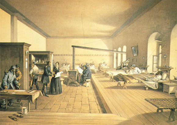 פלורנס נייטינגייל במרכז. מתוך ספר משנת 1856| George Bernard, Science Photo Library