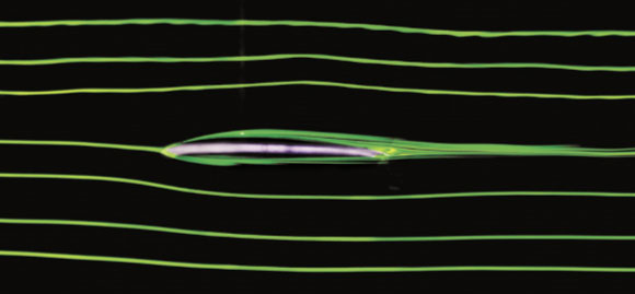 קווי זרם סביב דגם של כנף