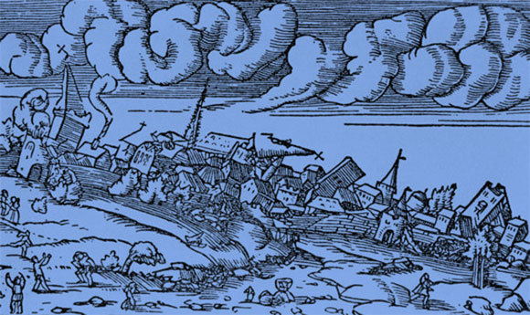 תחריט עץ משנת 1550 המתעד רעידת אדמה חזקה באיסטנבול, טורקיה, ב-1509 | מקור: CCI ARCHIVES / SCIENCE PHOTO LIBRARY