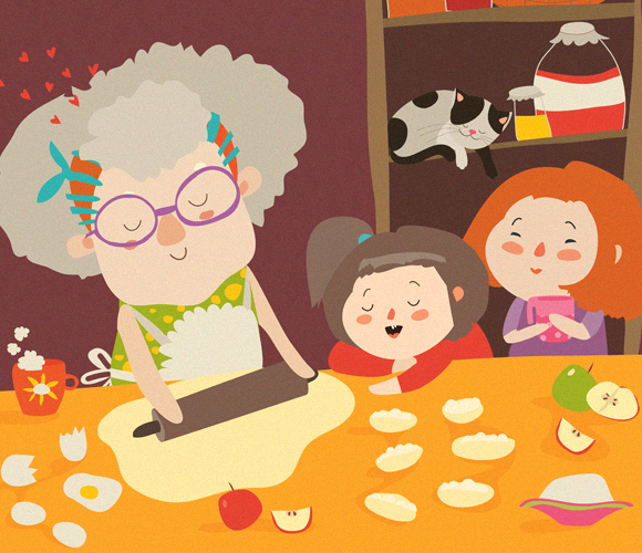 ההשערה: נשים מסייעות להעברת הגנים שלהם לדורות הבאים באמצעות השקעה בנכדים. סבתא אופה עוגיות עם הנכדים | איור: Shutterstock