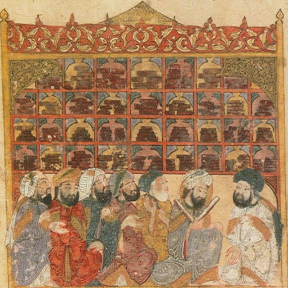 الثروة الفكرية كركيزة للنمو. العلماء يقرأون كتبا في بيت الحكمة ، القرن الثالث عشر | المصدر: ويكيبيديا ، المجال العام أبو الجبر