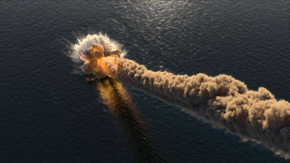 הדמיה של מטאוריט מתרסק לים | איור: Alexyz3d, Shutterstock