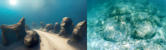 Geologists unanimously agree that this is a natural rock formation. “Bimini Road” reality (right) versus imagination