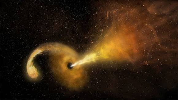 Model of a star torn apart as it is swallowed by a black hole. Illustration: Sophia Dagnello, NRAO / AUI / NSF