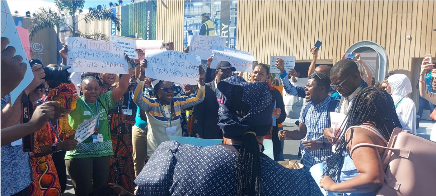 דורשים פיצויים וסיוע כבר עכשיו. מפגינים בוועידת האקלים בשארם א-שייח | צילום: יונת אשחר