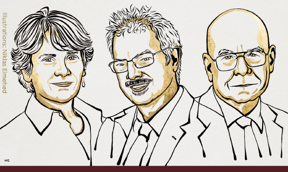 דיוקנם של הזוכים. | איור: אתר פרס נובל: Niklas Elmehed © Nobel Prize Outreach