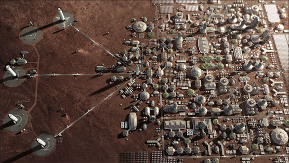 החזון של SpaceX לעיר מתפתחת על מאדים | איור: SpaceX