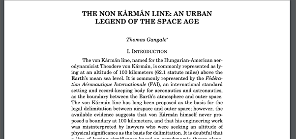 כותרת מאמרו של תומס גנגייל בנושא פון קמרן והגדרתו את גבול החלל