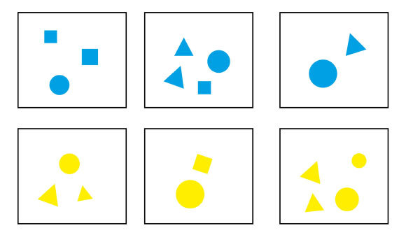כרטיסים עם צורות גאומטריות בכחול וצהוב | מקור: Esther Schmidt