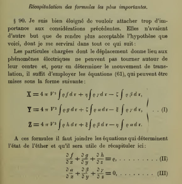 הנוסחה של כוח לורנץ מעל שתיים ממשוואות מקסוול במאמר של לורנץ מ-1892 | מקור: ויקיפדיה, נחלת הכלל