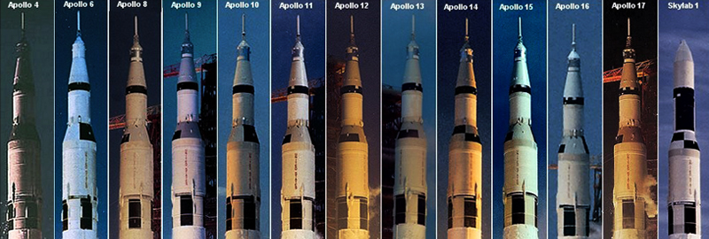 13 טילים בעלות של יותר מ-40 מיליארד דולר. כל טילי סטורן-5 ששוגרו לחלל | צילומים: NASA