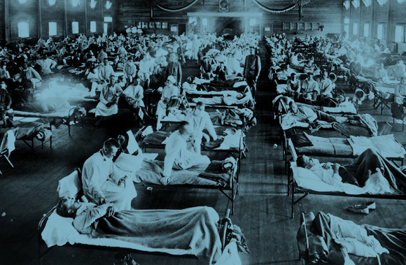 לפחות 20 מיליון בני אדם מתו במגפה. חולי שפעת ספרדית בבית חולים בארה"ב, 1918 | צילום: Science Photo Library