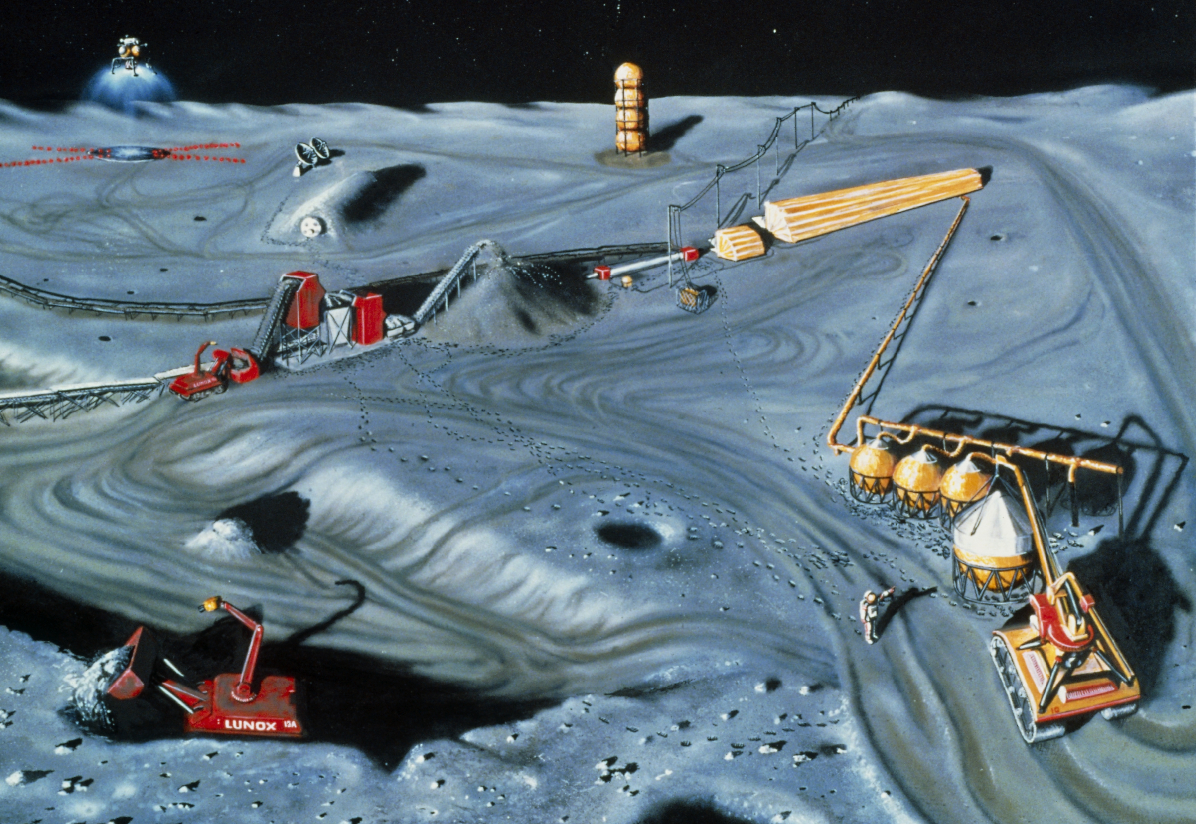 בינתיים אין לנו מה לעשות עם הדלק שאפשר לכרות שם. איור של מתקן כרייה על הירח | צילום: Science Photo Library