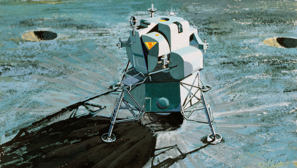 ​כך זה נראה בעיני אמן של סוכנות החלל. ה"עיט" על הירח מיד לאחר הנחיתה | מקור: NASA