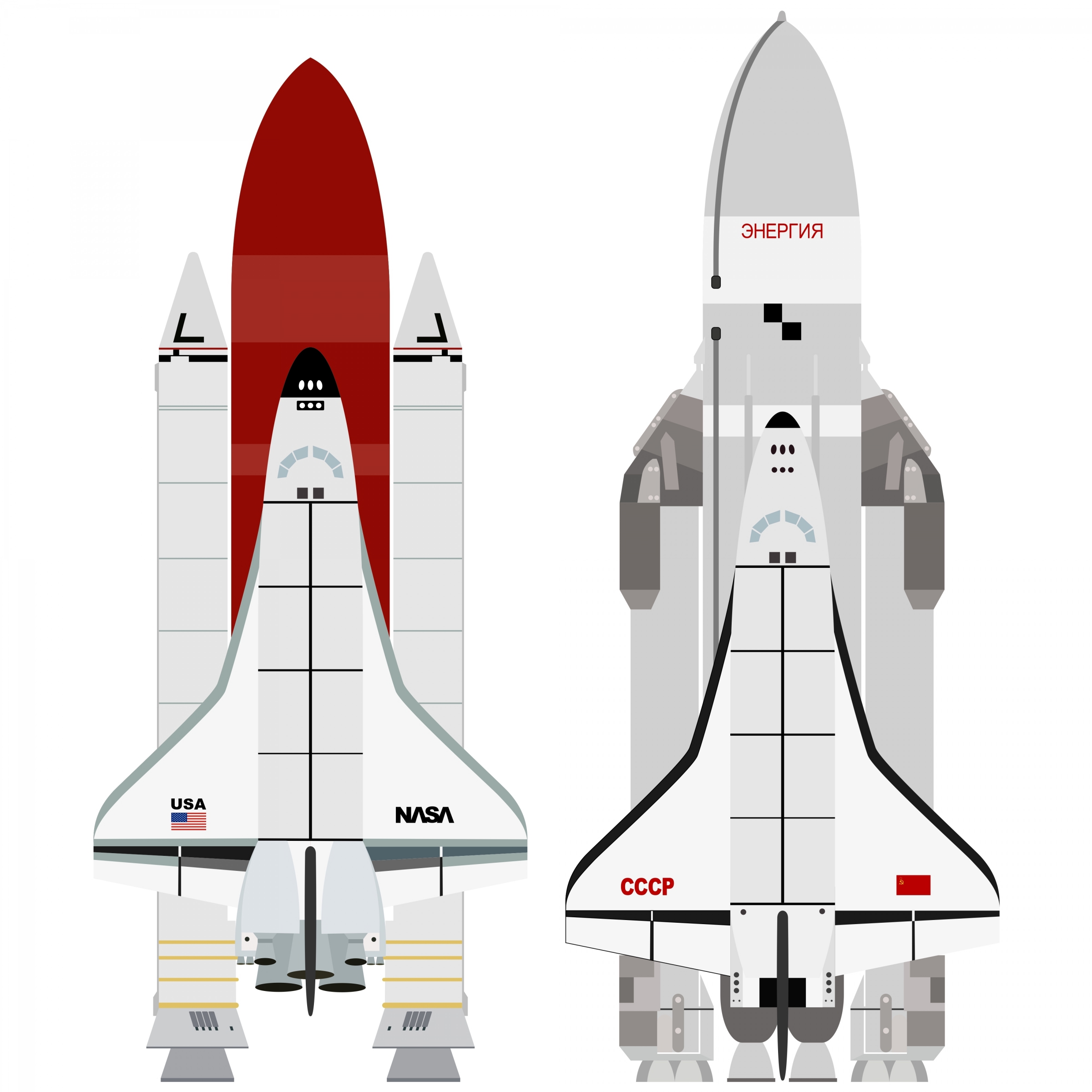 מצא את ההבדלים. בוראן (מימין) לעומת המעבורות האמריקאיות | מקור: Shutterstock