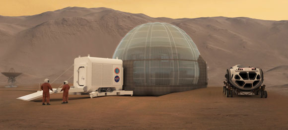 הפקת משאבים מקומיים. תכנית של נאס"א למבנה מגורים דמוי איגלו, על בסיס קרח מאדמת המאדים | צילום: נאס"א