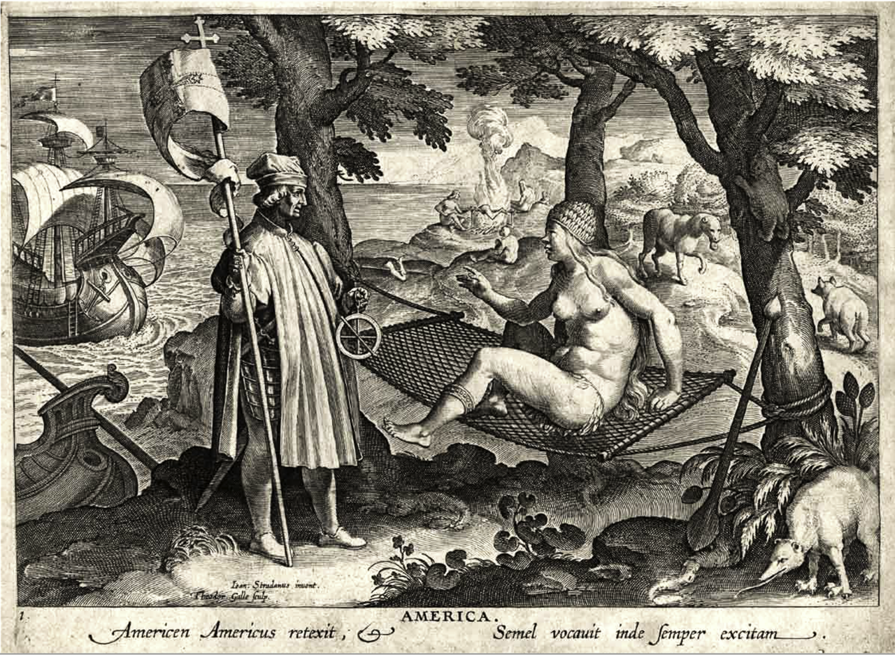 Vaspucci awakening America. Engraving by Italian artist Giovanni Stradano, ca. 1638 | Source: Wikipedia