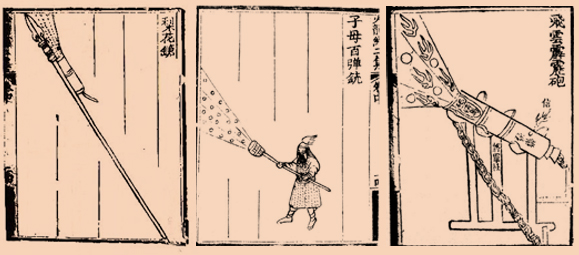 תותח, רובה ורקטה מתוך ספר המלחמה הסיני הולונג'ינג (Huolongjing) שנת 1350