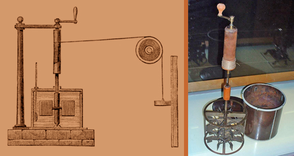 מתקן חימום המים של ג'ול המוצג במוזיאון המדע בלונדון, ותרשים של דרך פעולתו | מקור: ויקיפדיה, נחלת הכלל