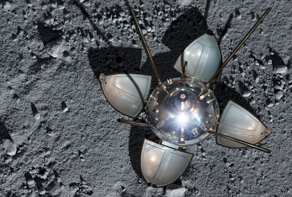 הצלחה אחרונה. הדמיה של הנחתת לונה-9 לאחר הנחיתה הרכה הראשונה על הירח | מקור: Science Photo Library