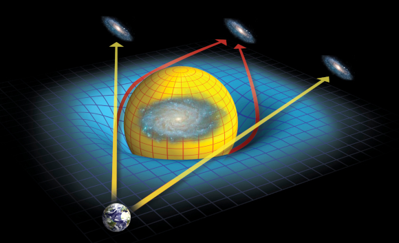 יישום של היחסות הכללית: תופעת העידוש הכבידתי מאפשרת להשתמש בעיקום האור לתצפיות אסטרונומיות | איור: Science Photo Library