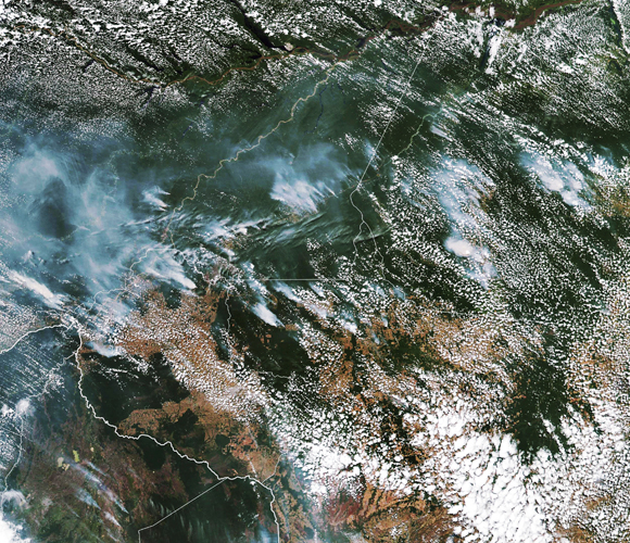 בירוא של היער עלול לגרום לקריסתו, ולאסון סביבתי. צילום לויין של השריפות באמזונס | מקור: Science Photo Library