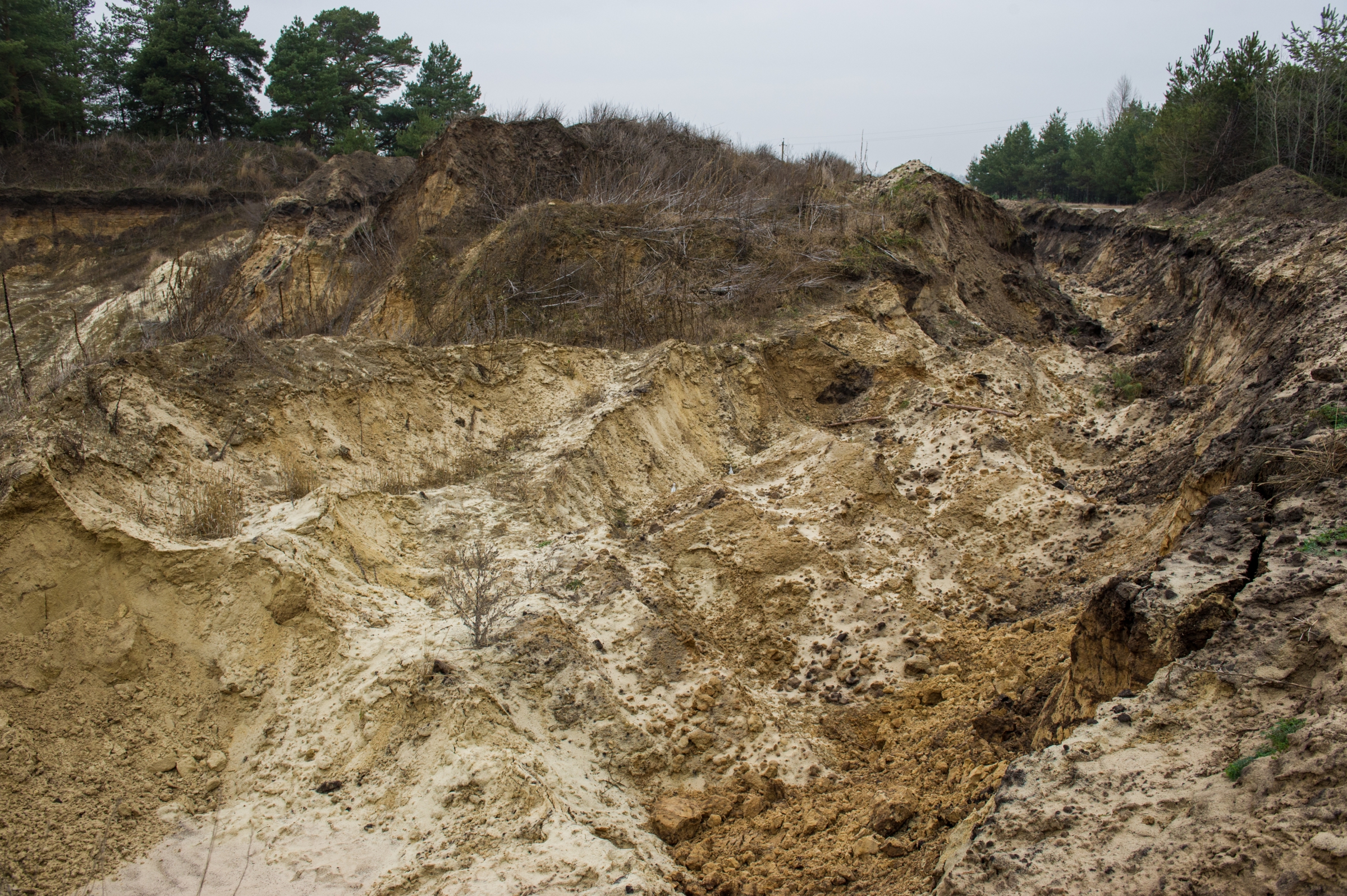 צלקות עמוקות בנוף ופגיעה קשה בסביבה. אתר כרייה לא חוקית של חול באוקראינה | צילום: Shutterstock